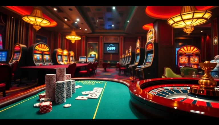 Engage in thrilling games at trang chủ PS99 with casino tables, chips, and slot machines.