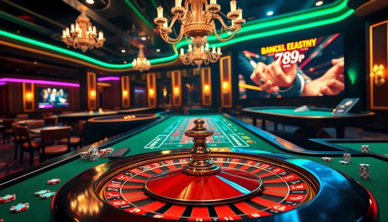 Experience the thrill of winning at 789P with vibrant casino scenes featuring roulette and poker chips.