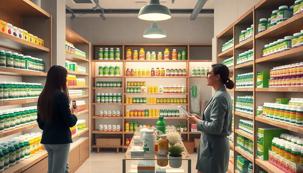 親しみやすいカウンセリング付きでエクオールサプリ製品を展示する健康サプリメントショップのイメージ