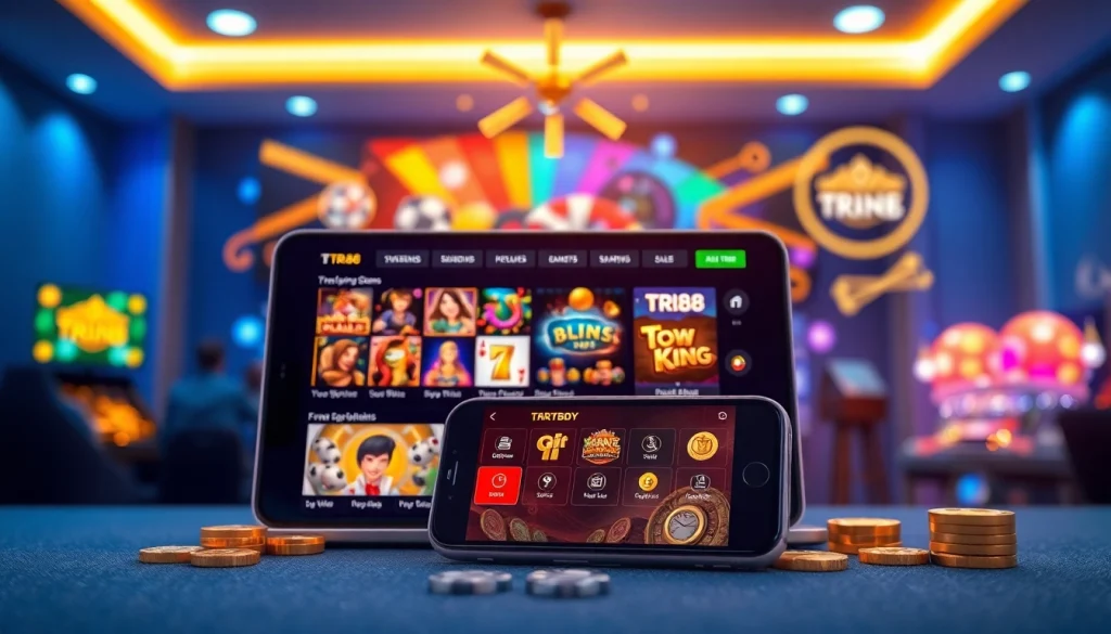 Engaging TR88 online casino environment showcasing mobile app and diverse gaming options.