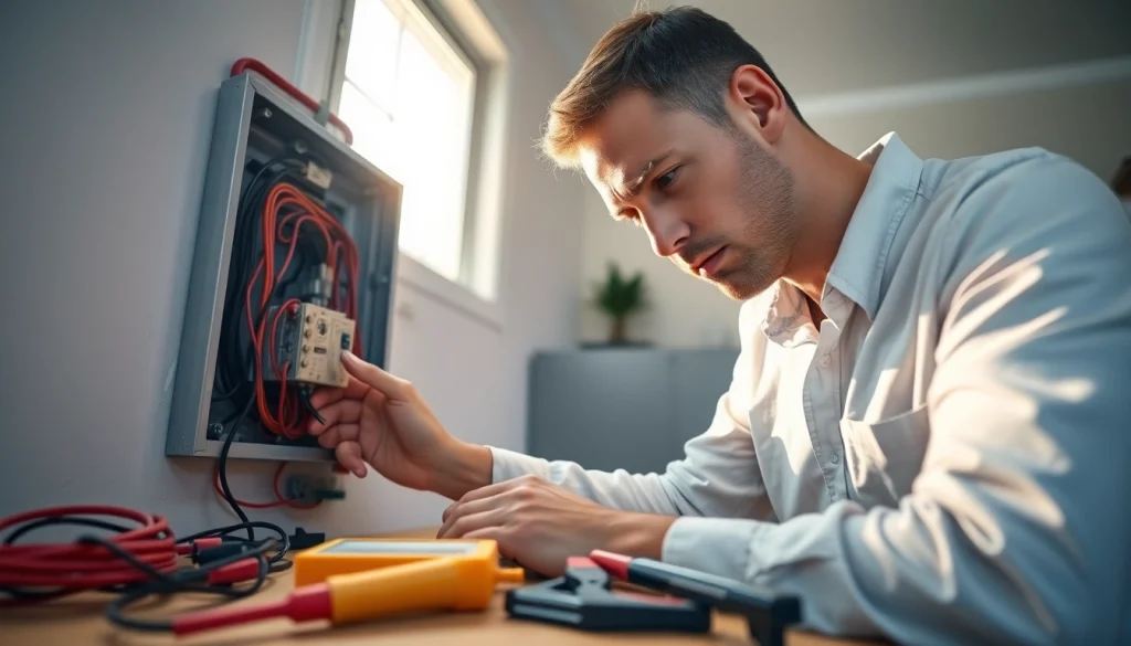 Electrical repair Arkadelphia, AR: a skilled electrician troubleshooting a circuit board in a warm, inviting residential setting.