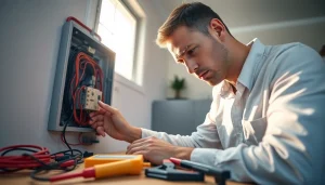 Electrical repair Arkadelphia, AR: a skilled electrician troubleshooting a circuit board in a warm, inviting residential setting.