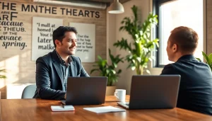 Engaging business coach in Los Angeles office providing guidance during a consultation.