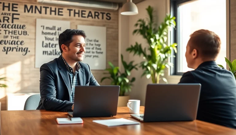 Engaging business coach in Los Angeles office providing guidance during a consultation.