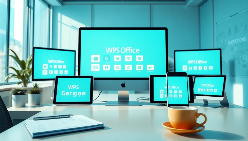 在专业工作空间的现代设备上展示的 WPS Office 办公套件。