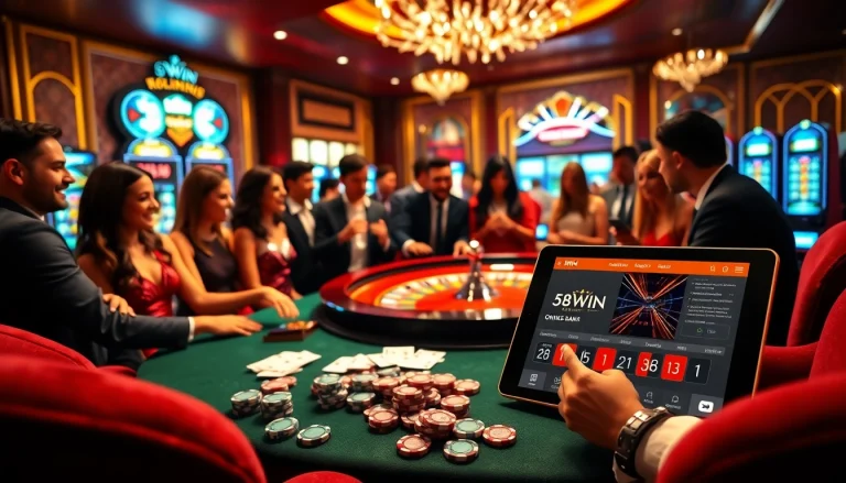 Players engage in a lively game at a roulette table, highlighting the thrilling experience of 58WIN.
