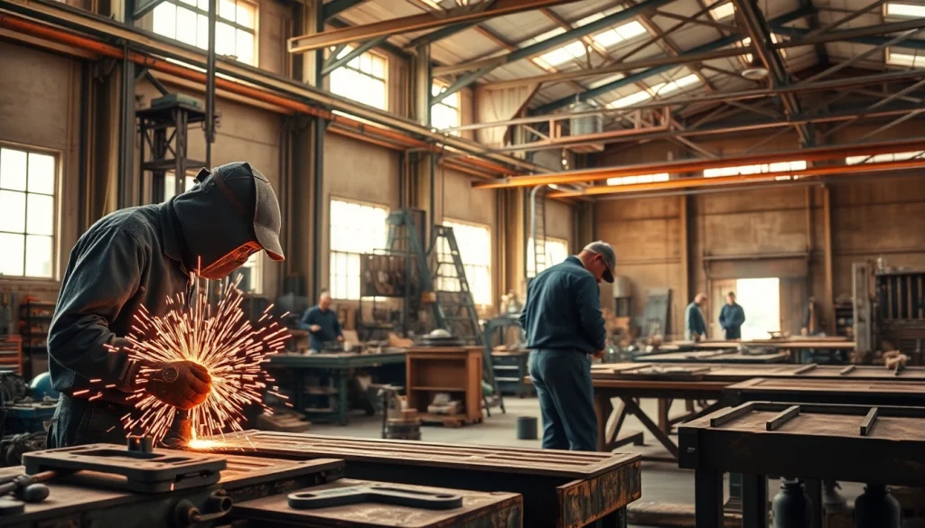 Custom steel fabrication in a workshop highlighting skilled craftsmanship and detailed work.