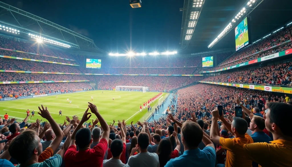 أجواء مباراة كرة قدم حية مثيرة مع بث كورة لايف في استاد نابض بالحياة.