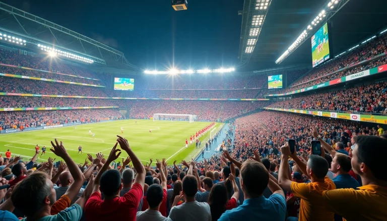 أجواء مباراة كرة قدم حية مثيرة مع بث كورة لايف في استاد نابض بالحياة.