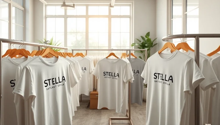 Stella marškinėliai su logotipu rodomi prašmatnioje studijoje.