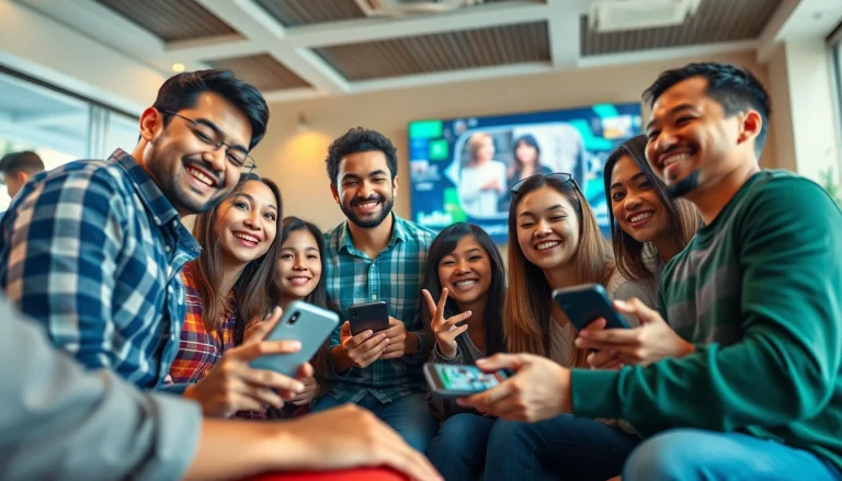 Dynamic group enjoying Lauthaitv's digital entertainment experience together.