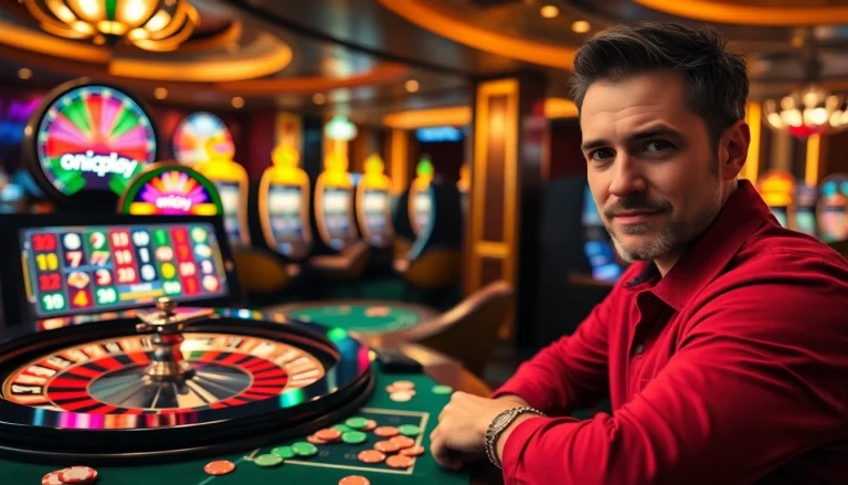 Experience the thrill of gambling with onicplay as vibrant casino elements light up the ambiance.