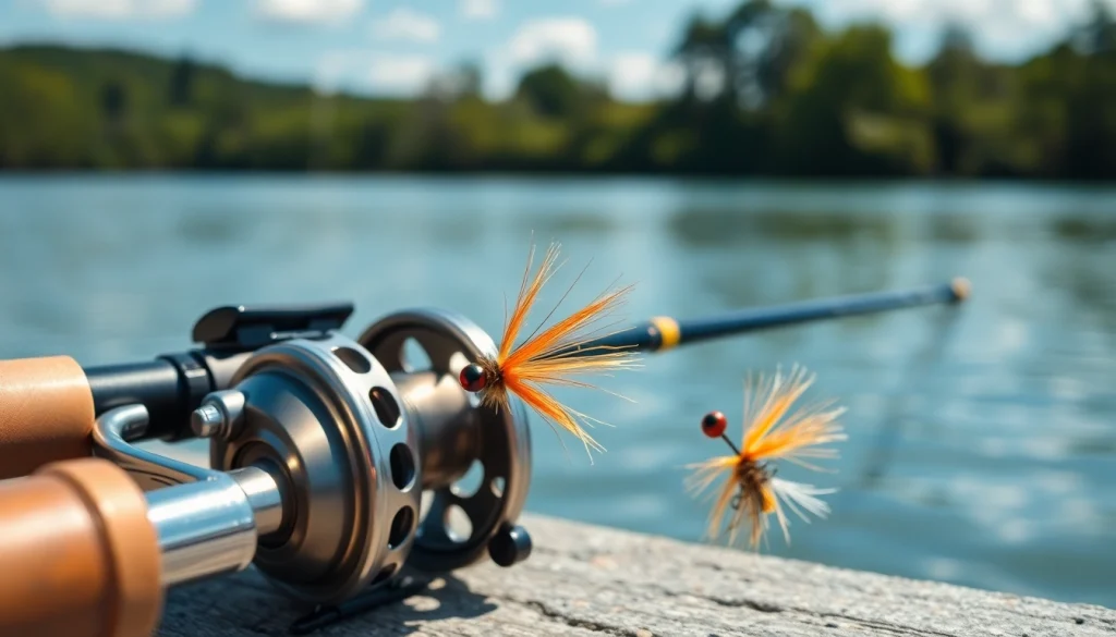 Cast your line with a reliable fly fishing combo, expertly arranged in a tranquil lakeside view.
