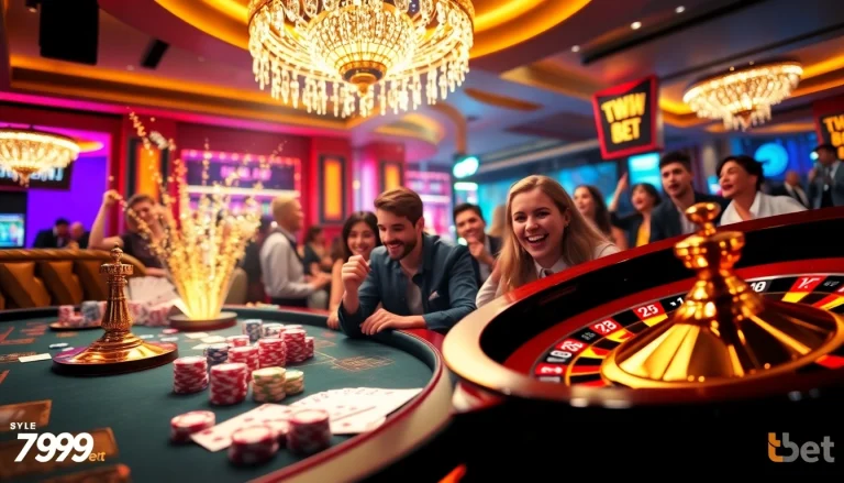 Players engaging in an exciting poker game at 789bet's bustling casino table.