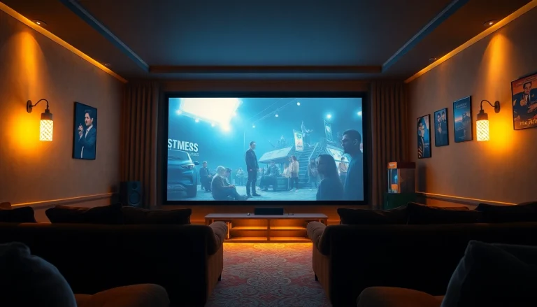 Cozy home theater showcasing layarkaca21 film experience with inviting lighting and plush seating.