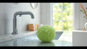 Experience the exfoliating benefits of the best silicone loofah in a serene bathroom setting.