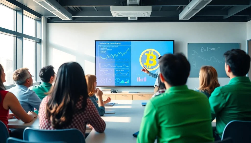 Comprendre bitcoin à travers une leçon dynamique dans une salle de classe moderne.