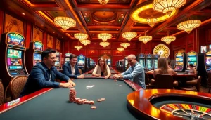 Players enjoying a thrilling game at 6FF casino with vibrant tables and exciting slot machines