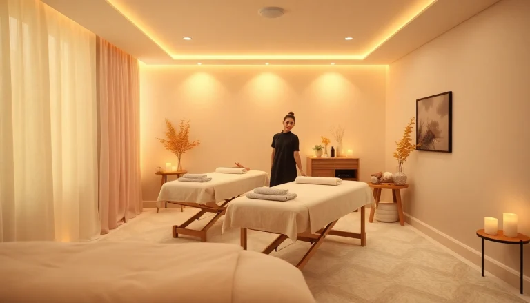 출장마사지 service setup in a tranquil and serene massage room with calming decor.