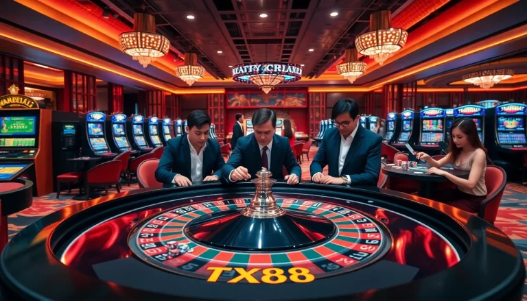 TX88 casino experience with players engaged in high-stakes roulette and slot games