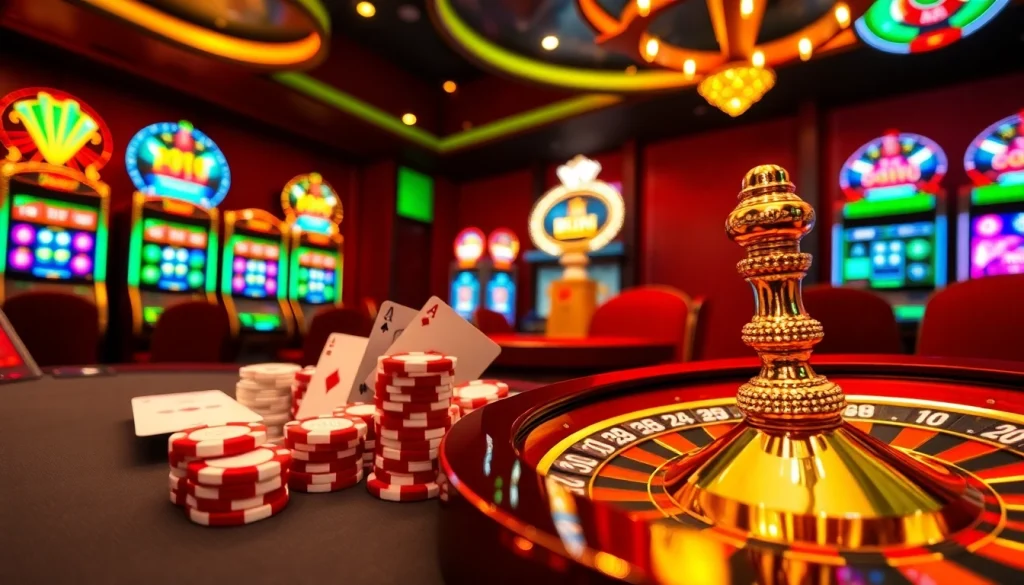 Experience the vibrant thrill of gambling at gg88 com, featuring glamorous gaming tables and slot machines.