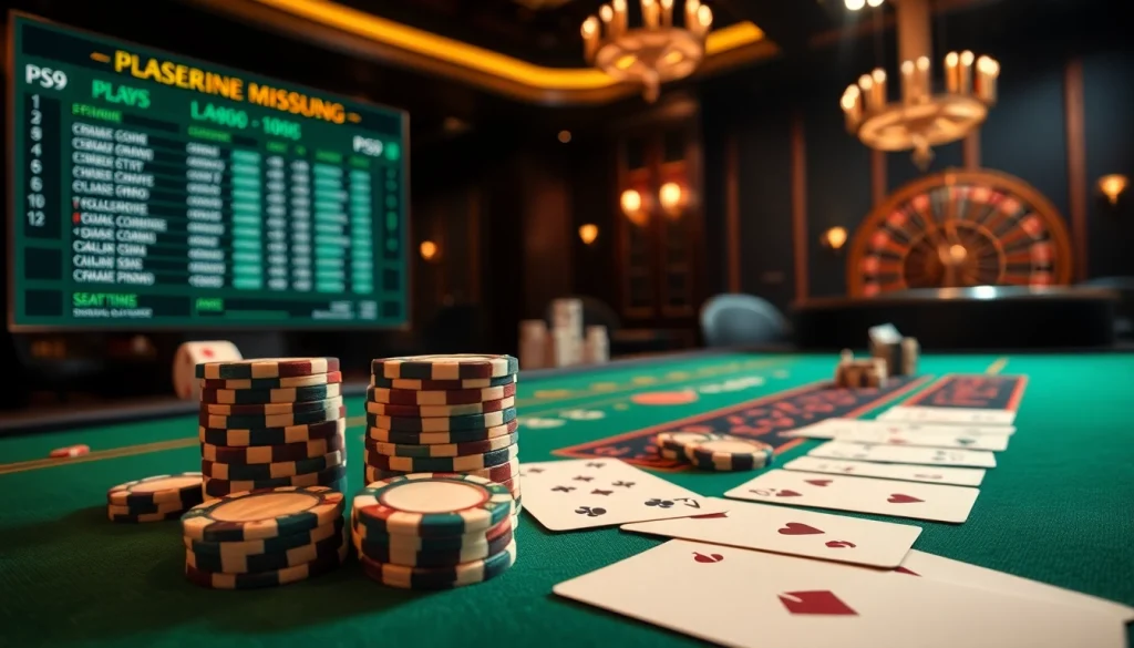 Engaging PS99 poker scene with chips, cards, and a dynamic online gambling interface.