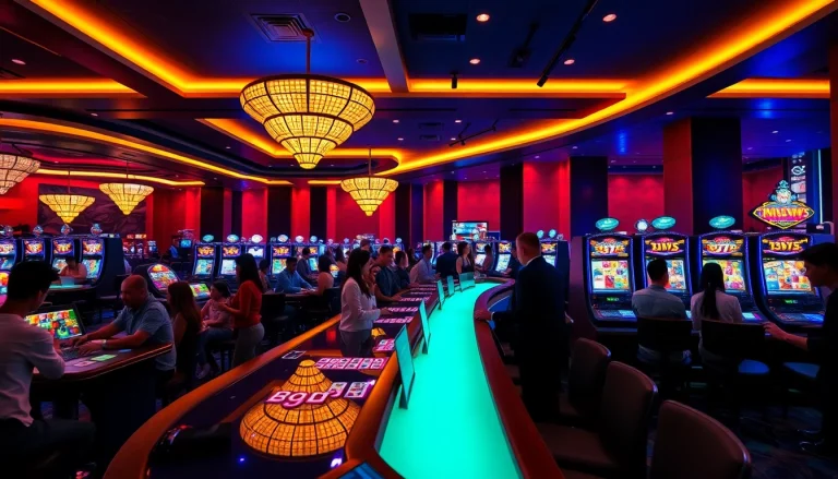 55WW casino scene showcasing vibrant gaming with live dealers, diverse players, and engaging atmosphere.