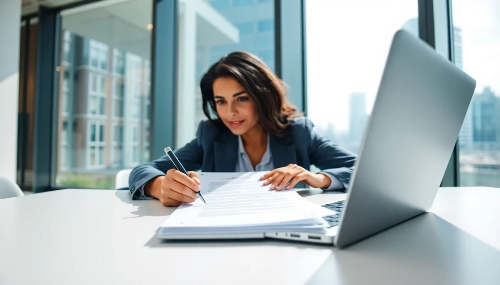 Completing the eta uk application form on a laptop with a professional demeanor.