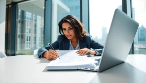 Completing the eta uk application form on a laptop with a professional demeanor.