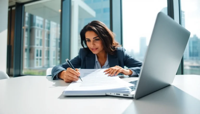 Completing the eta uk application form on a laptop with a professional demeanor.