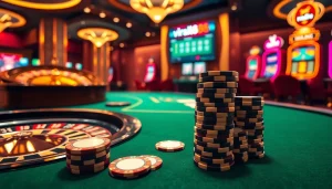 Experience excitement with viral88 in a luxurious casino setting featuring poker and roulette.