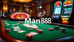 Experience the excitement of Man88 at a luxurious casino with vibrant tables and winning opportunities.
