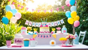 Celebrate a customizable birthday party featuring personalized decorations and a colorful cake.