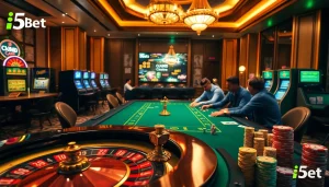Engage in an exciting poker game at i5bet's luxurious casino table, enhancing your betting experience.