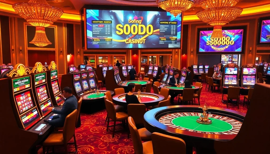 Experience the excitement of SODO casino with players engaged in thrilling games.
