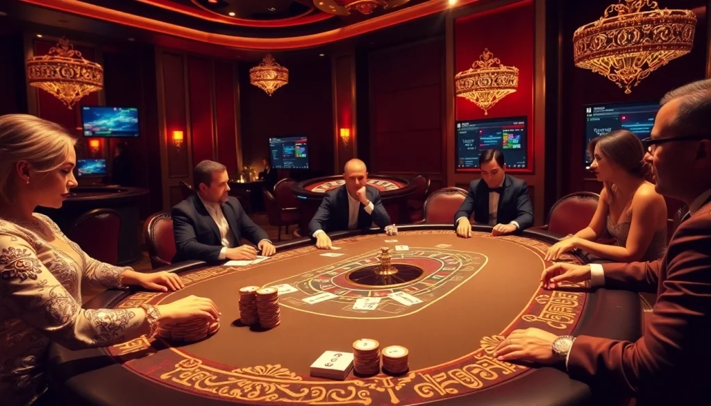 Engage with the excitement of gori77 at a luxurious poker table in a vibrant casino atmosphere.