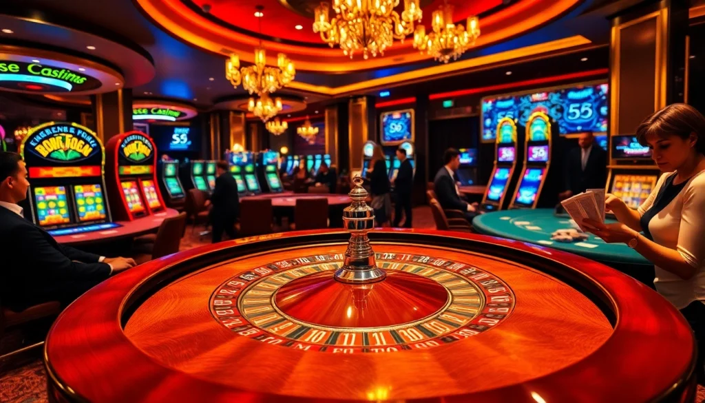 Experience thrilling gameplay at S8's luxurious casino tables, featuring poker chips and roulette games.