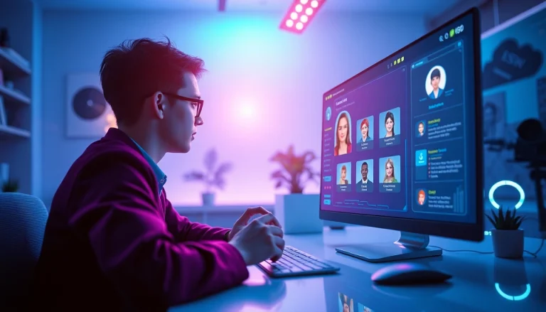 Engaging interaction with character AI NSFW in a futuristic digital workspace.