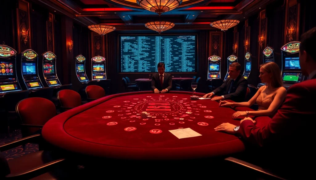 Gambling enthusiasts enjoying an upscale experience inspired by the hidden wiki dark web's allure.