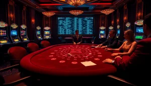 Gambling enthusiasts enjoying an upscale experience inspired by the hidden wiki dark web's allure.
