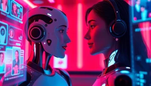 Engaging AI nsfw interaction with a lifelike virtual companion in a vibrant chat environment.