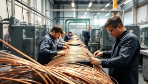 Flexible Wire Manufacturer showcasing advanced machinery and skilled labor in action.