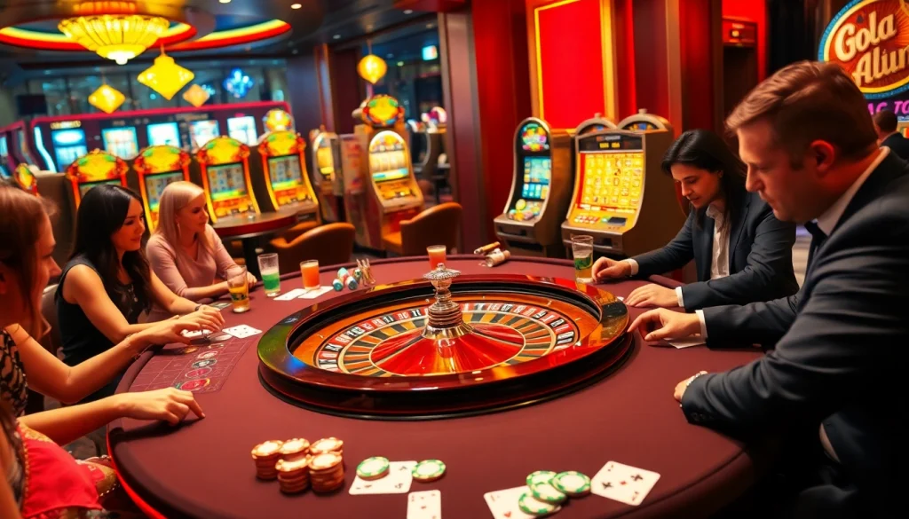 Experience Fissure healing excitement at a luxury casino table with vibrant roulette, chips, and eager players.