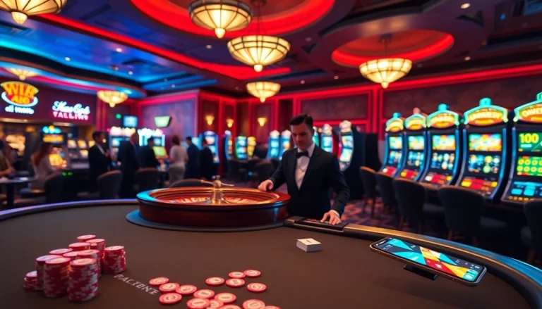 Exciting casino scene featuring MK8-themed gambling activity with vibrant tables, roulette wheel, and online betting interface.