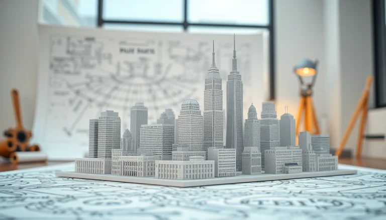 Modell von architekturmodellbau Köln mit prächtigen Details auf einem Arbeitstisch.