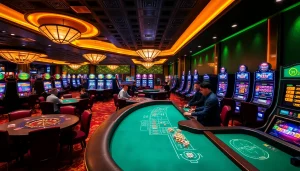 Experience the excitement of FIVE88 with players enjoying vibrant casino games at luxurious tables.