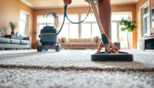 Carpet cleaning specials showcased with a professional cleaning technician in action.