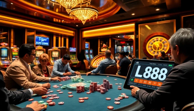 Experience the thrill of gambling with LC 88 at an exciting poker table in a luxurious casino.