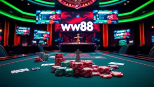 Engaging players at the ww88 casino table surrounded by vibrant roulette wheels.