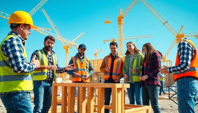 Engaged students in construction classes actively learning on a vibrant site.